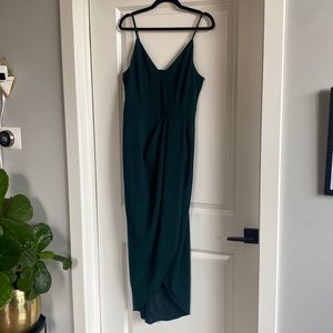 BHLDN Caron V Neck Crepe Bridesmaid Dress in Dark Emerald
